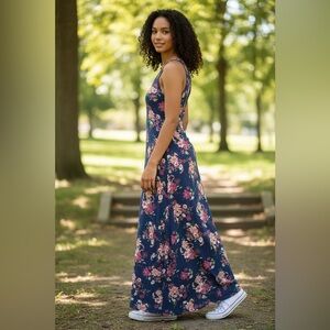 Pink Rose Navy Floral Maxi Dress